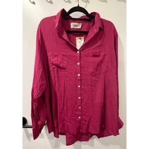 100% Viscose Magenta Button Down Blouse Rhea Brand Womens L/XL